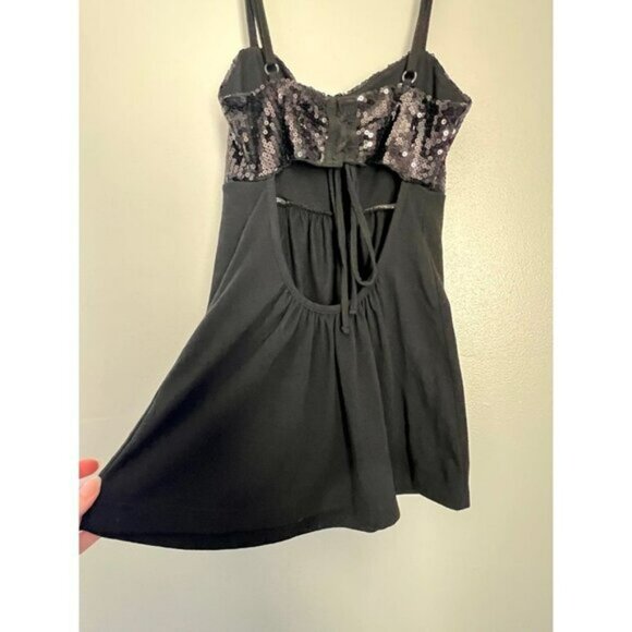 Women’s Black Sequin Y2K Tank Top Sz. SM - Picture 5 of 7
